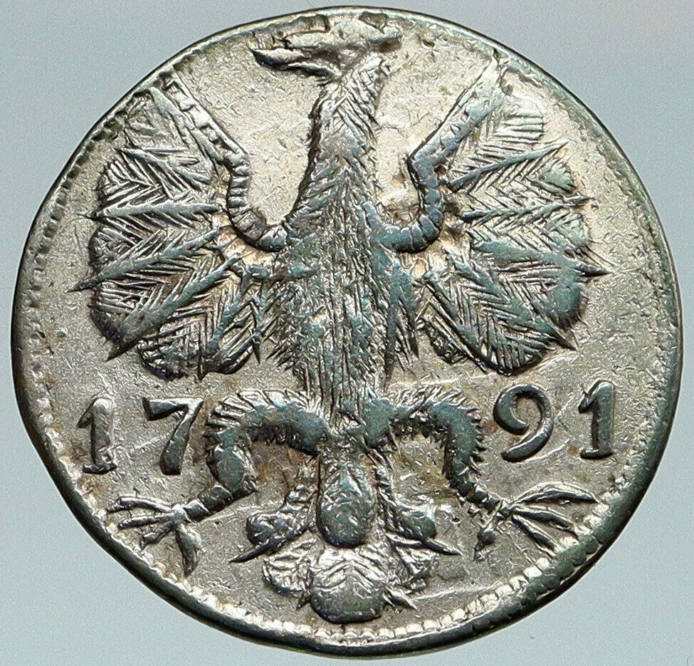 1791 GERMAN STATES Bad Aachen EAGLE Vintage Antique OLD 12 HELLER Coin i87503