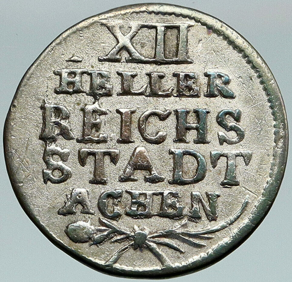 1791 GERMAN STATES Bad Aachen EAGLE Vintage Antique OLD 12 HELLER Coin i87503