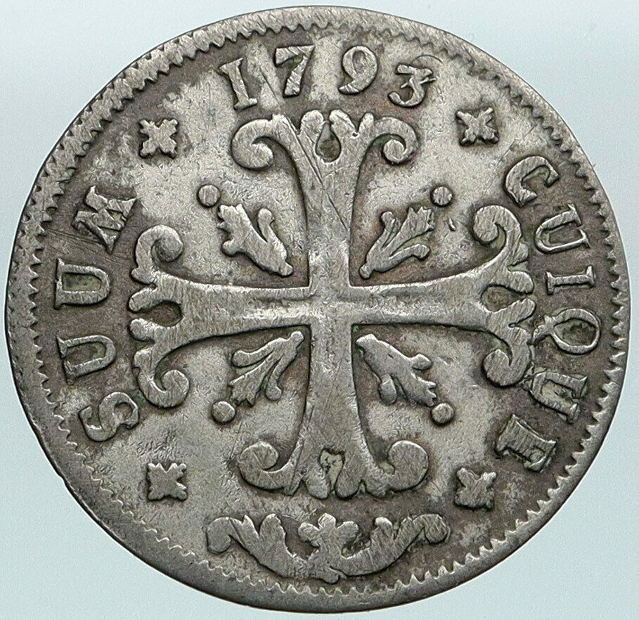 1793 SWITZERLAND Swiss Canton of NEUCHATEL Antique 1/2 Batzen Silver Coin i87523