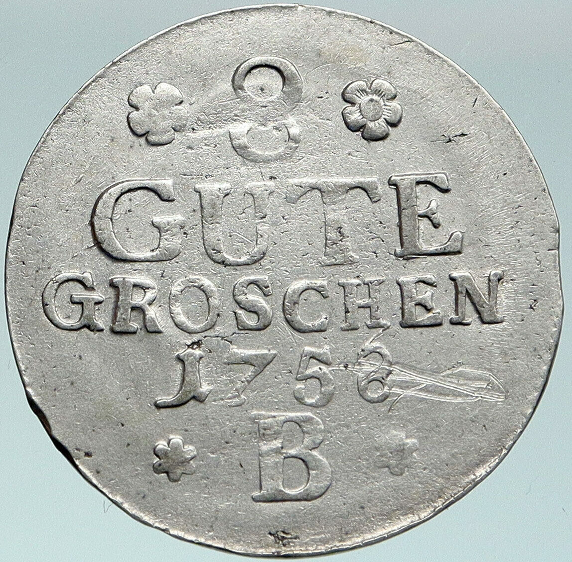 1758 GERMANY German States Anhalt-Bernburg Antique Silver 8 Groschen Coin i87526