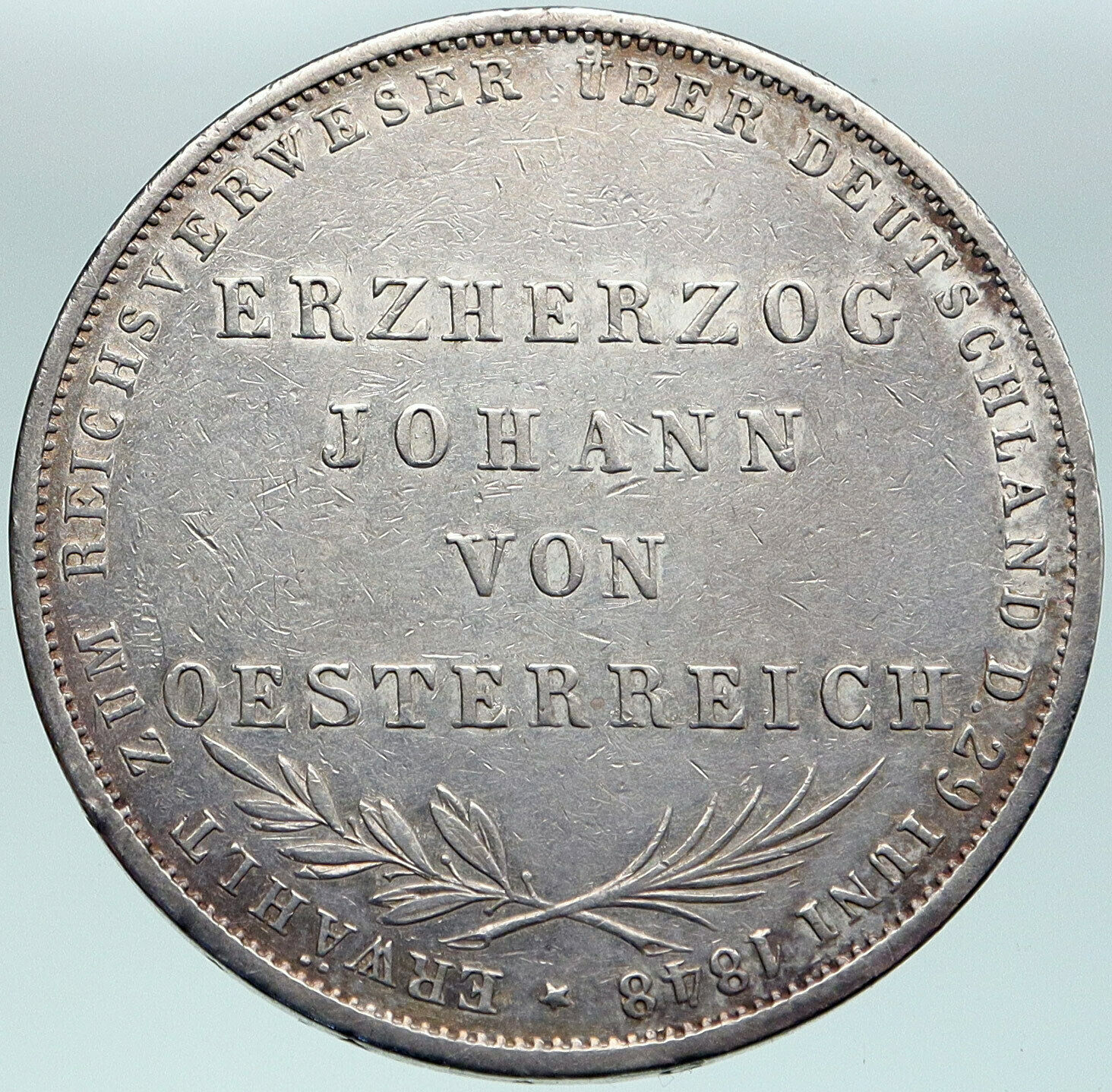 1848 GERMAN STATES FRANKFURT Archduke JOHN of Austria Silver 2 Glden Coin i87531