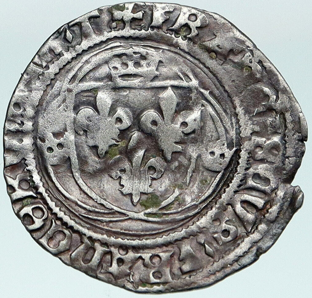 1515 AD FRANCE KING FRANCOIS I Fleur de Lis Cross Silver Grand Blanc Coin i87534