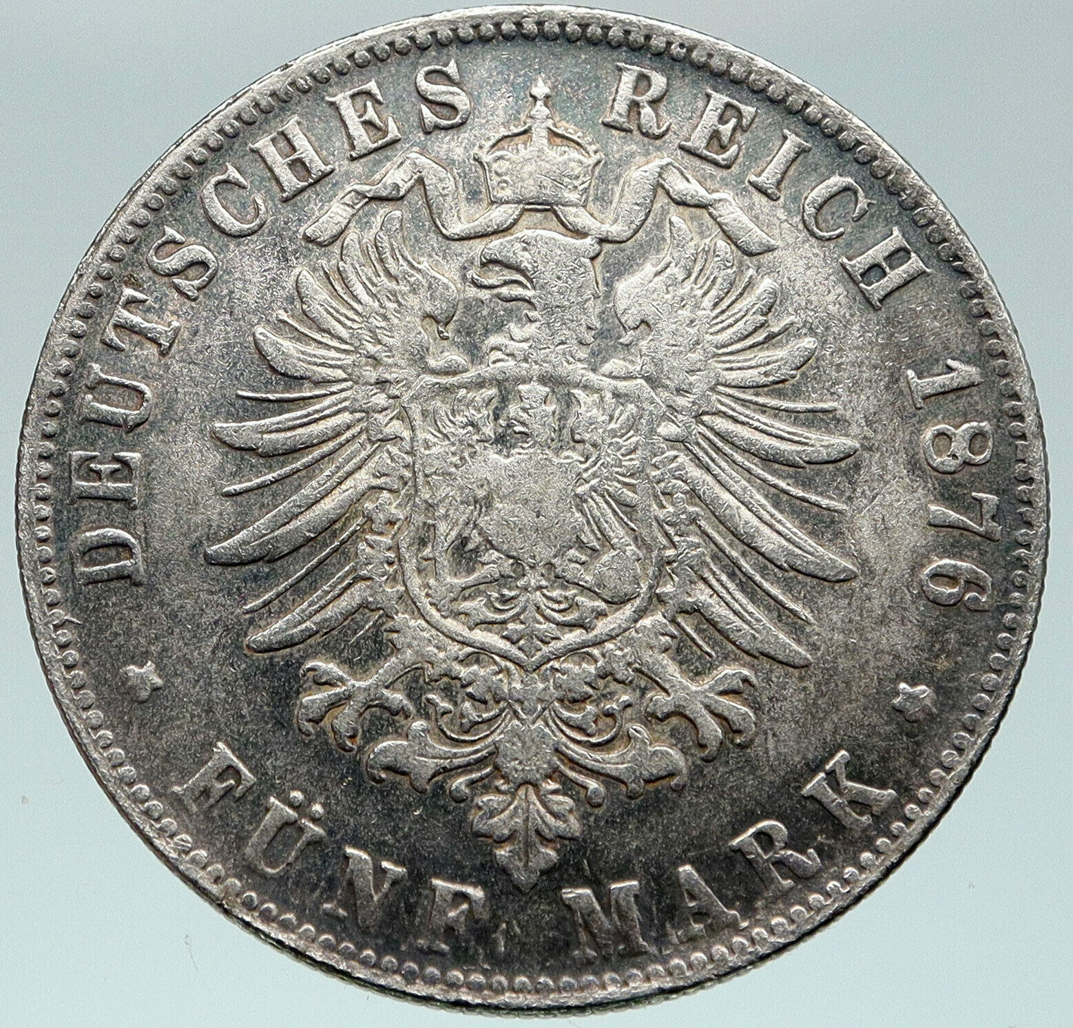 1876 B PRUSSIA KINGDOM German STATE King WILHELM I Old Silver 5 Mark Coin i87483