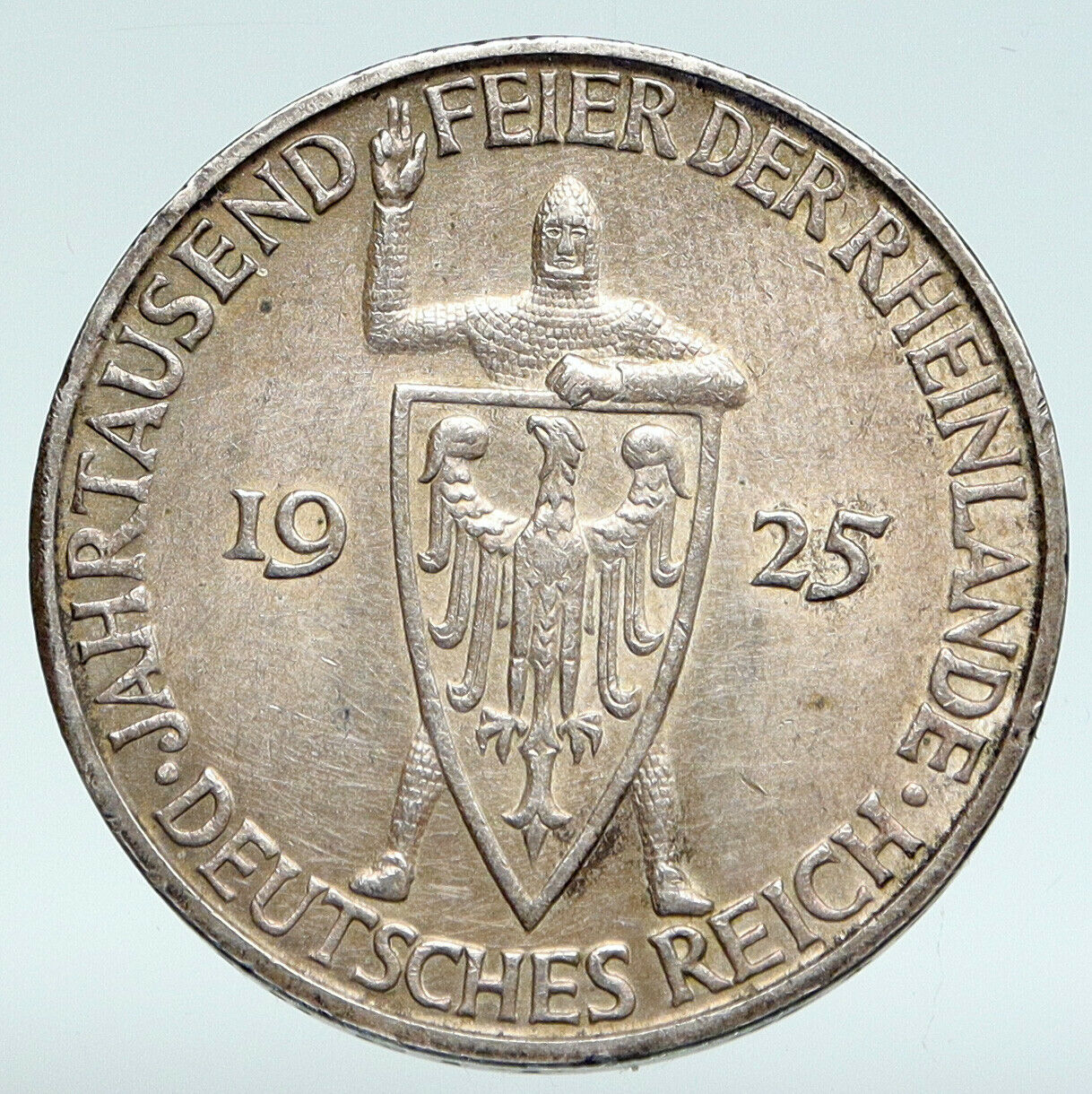 1925 D GERMANY Rhineland 1000th YR Antique OLD Silver VINTAGE 3 Mark Coin i89385