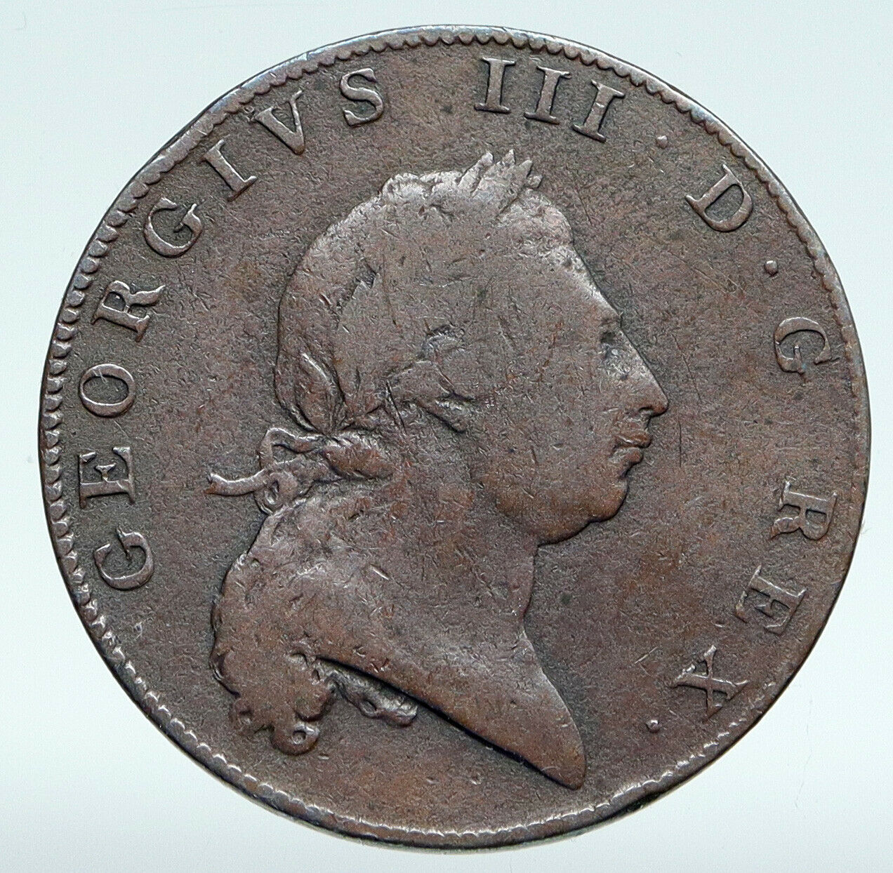 1793 BERMUDA British Colony KING George III VINTAGE ANTIQUE Penny Coin i89374