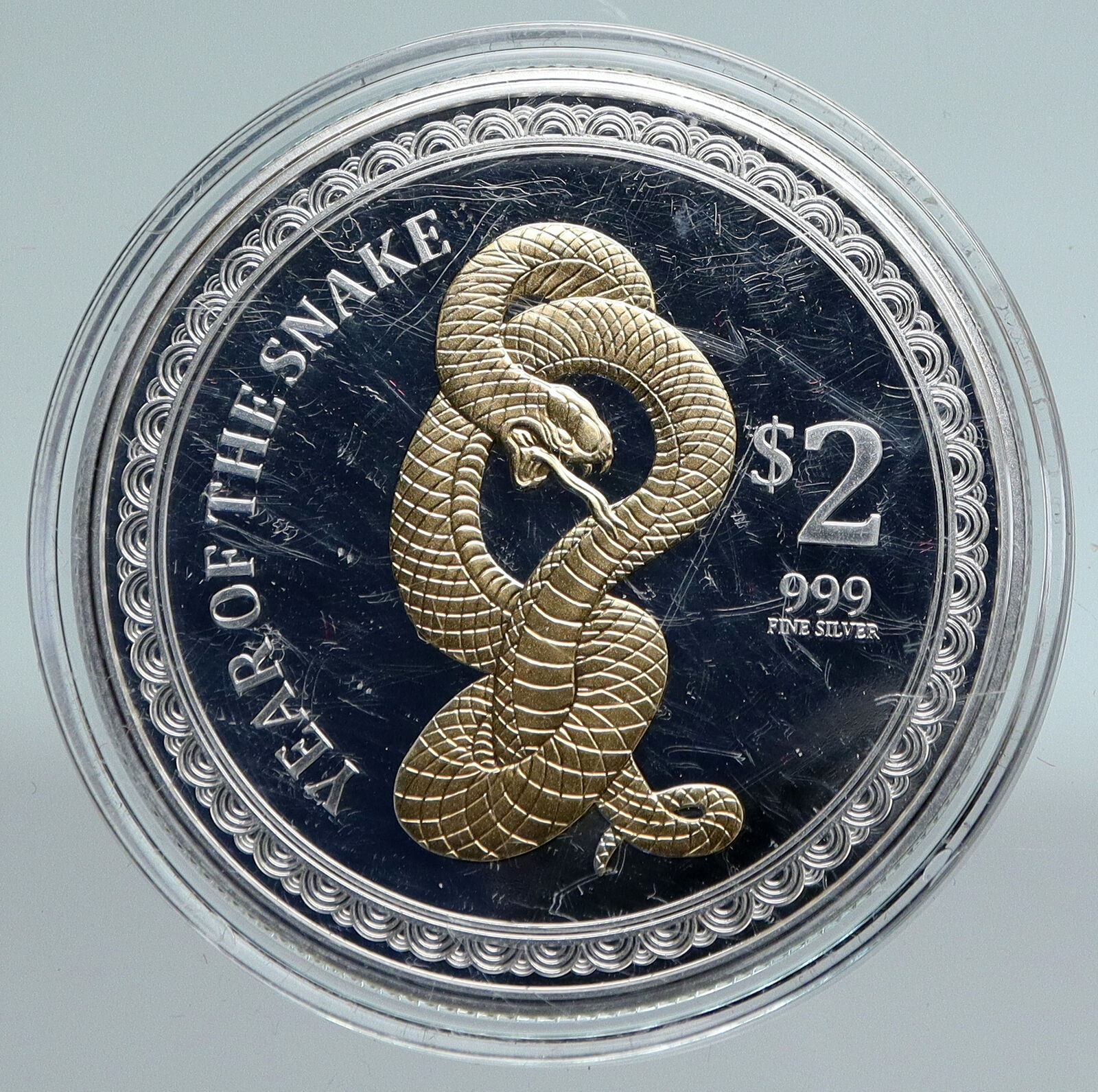 2013 PITCAIRN ISAND Elizabeth II YEAR OF SNAKE ZODIAC Silver 2Dollar Coin i89448