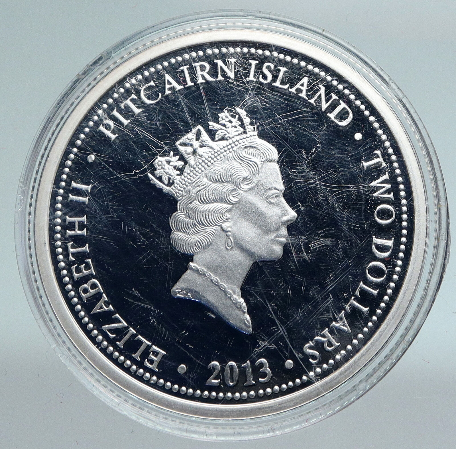 2013 PITCAIRN ISAND Elizabeth II YEAR OF SNAKE ZODIAC Silver 2Dollar Coin i89448