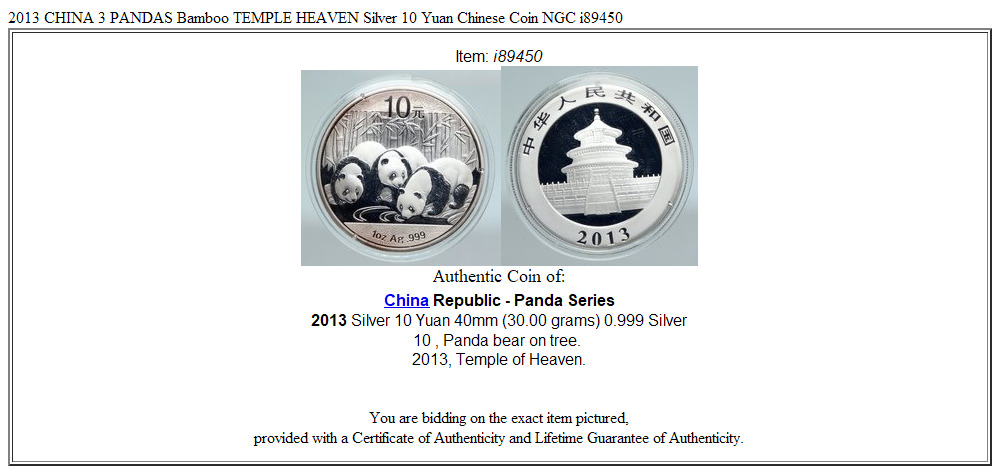 2013 CHINA 3 PANDAS Bamboo TEMPLE HEAVEN Silver 10 Yuan Chinese Coin NGC i89450