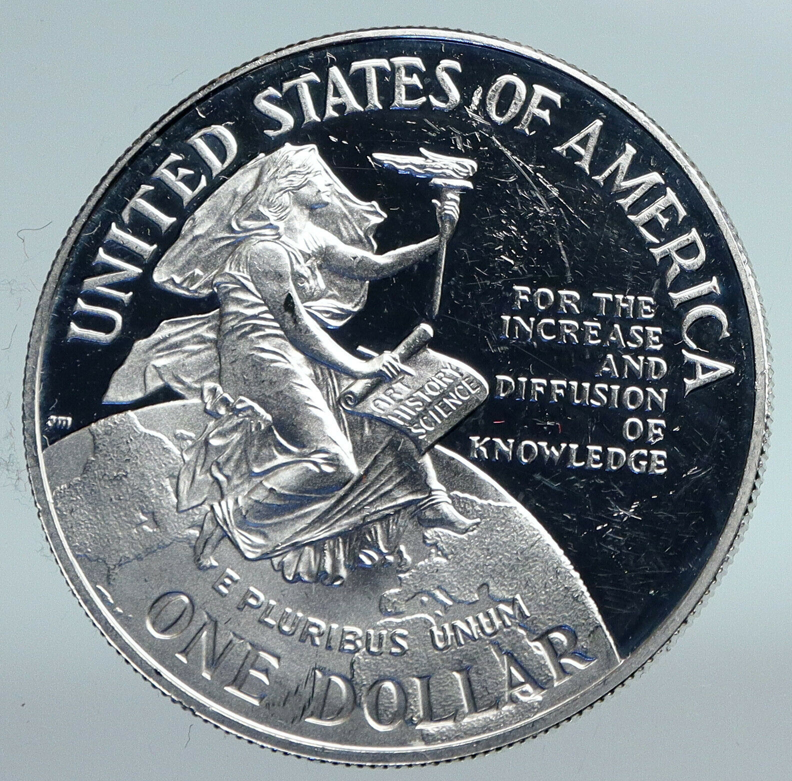 1996 USA United States SMITHSONIAN 150TH Female Globe Proof Silver $ Coin i89784