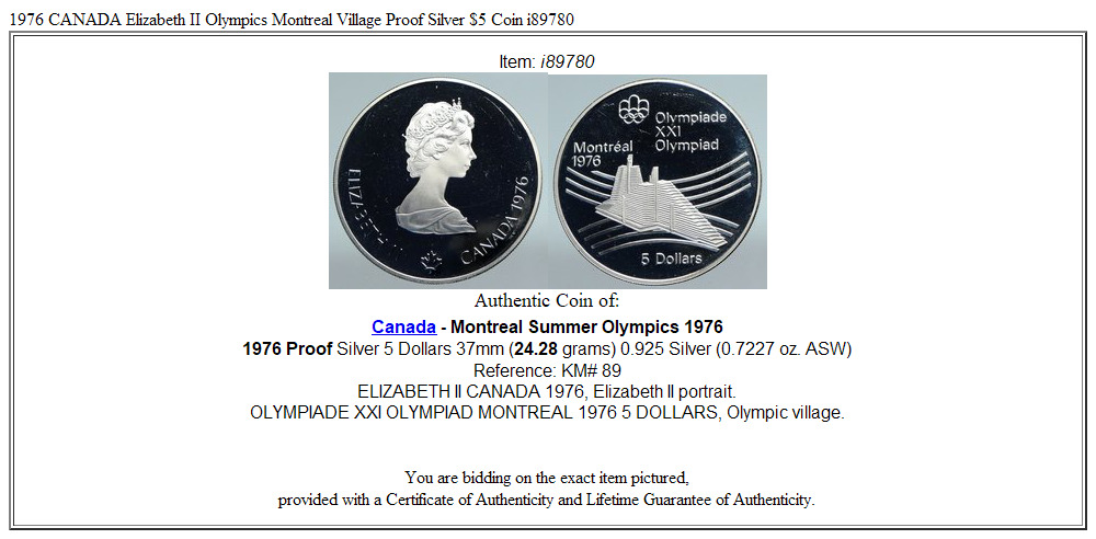 1976 CANADA Elizabeth II Olympics Montreal Village Proof Silver $5 Coin i89780