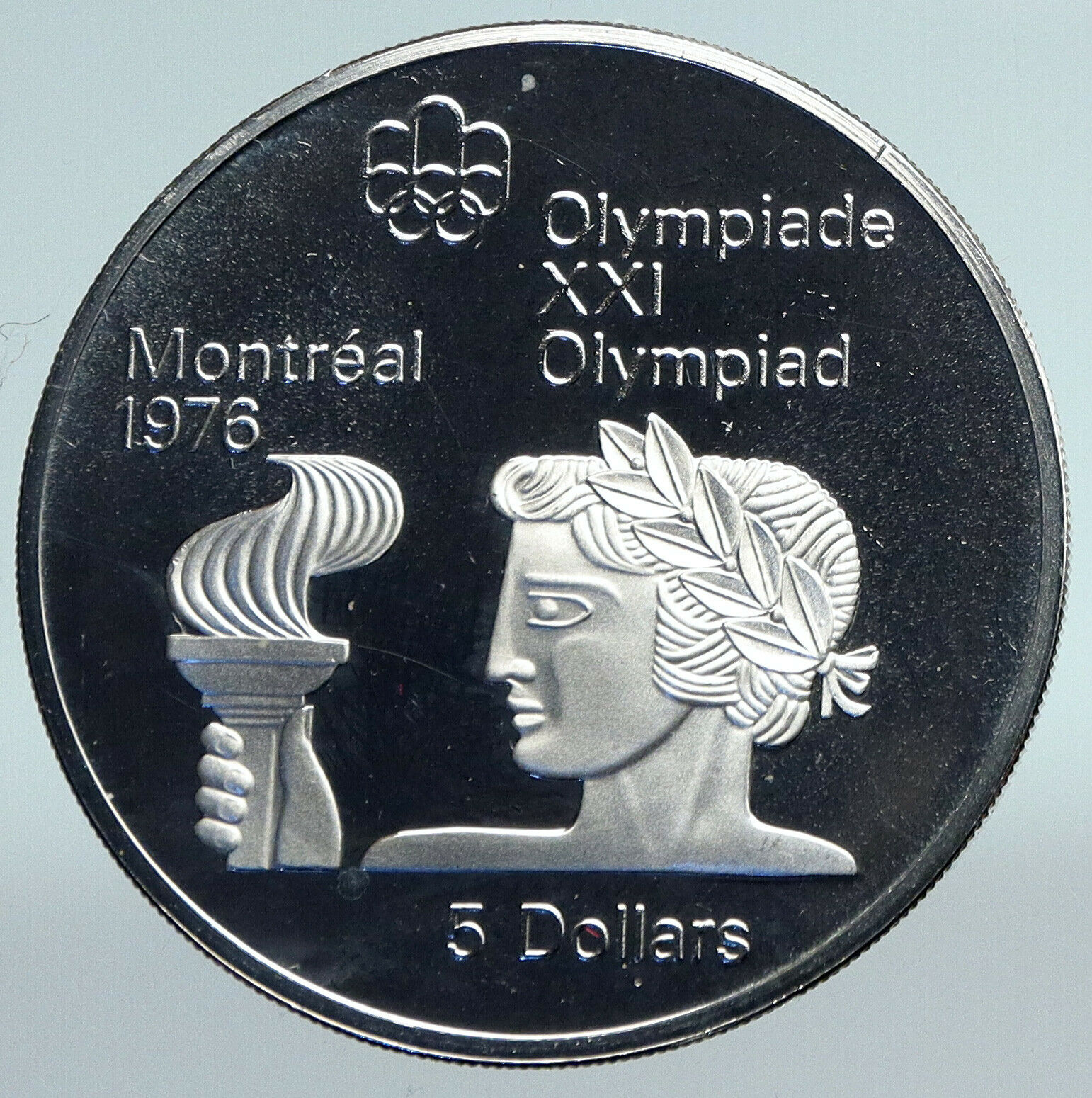 1974 CANADA UK Elizabeth II Olympics Montreal TORCH Proof Silver $5 Coin i89783