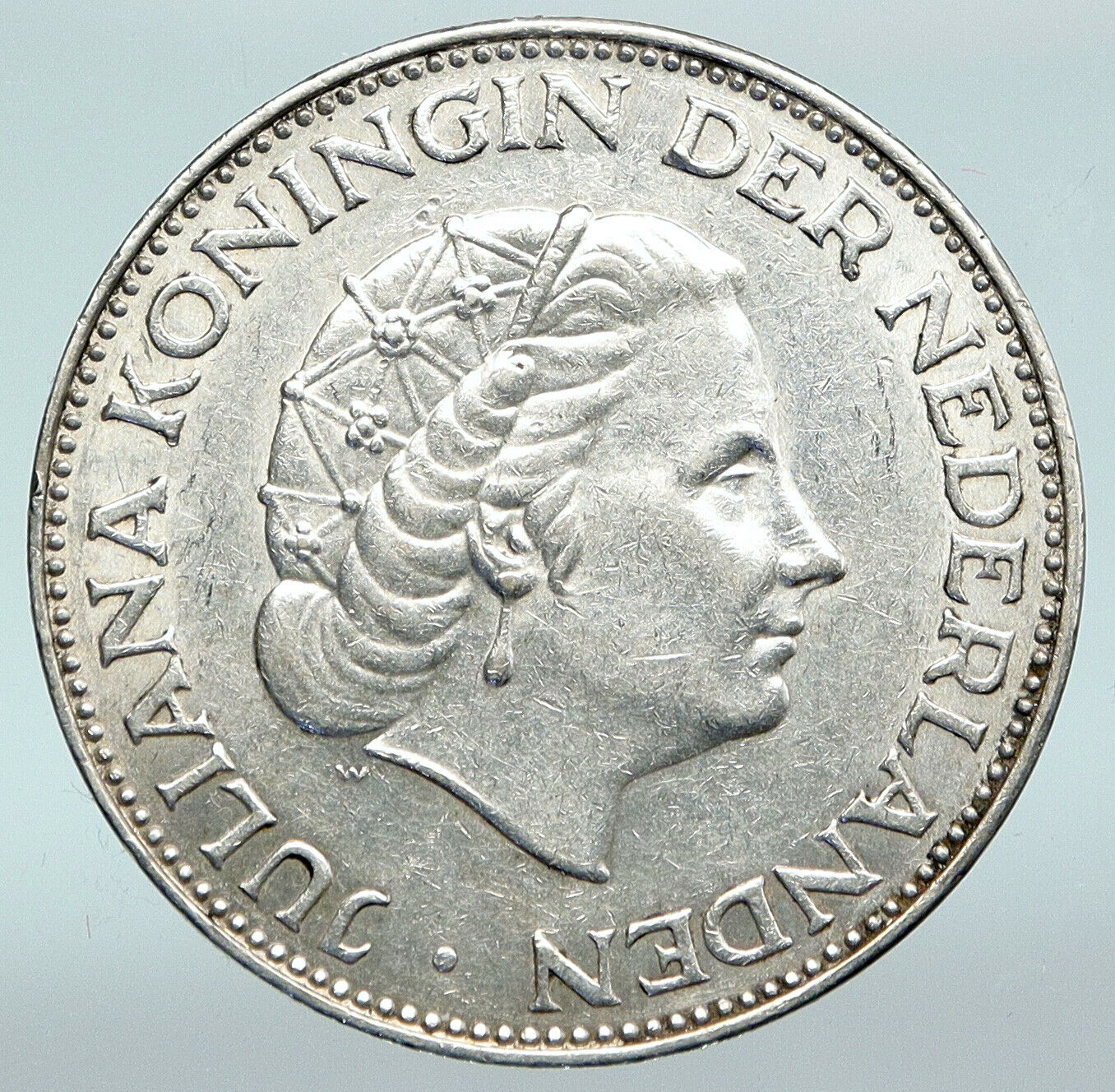 1961 Netherlands Kingdom Queen JULIANA Vintage Silver 2 1/2 Gulden Coin i89794