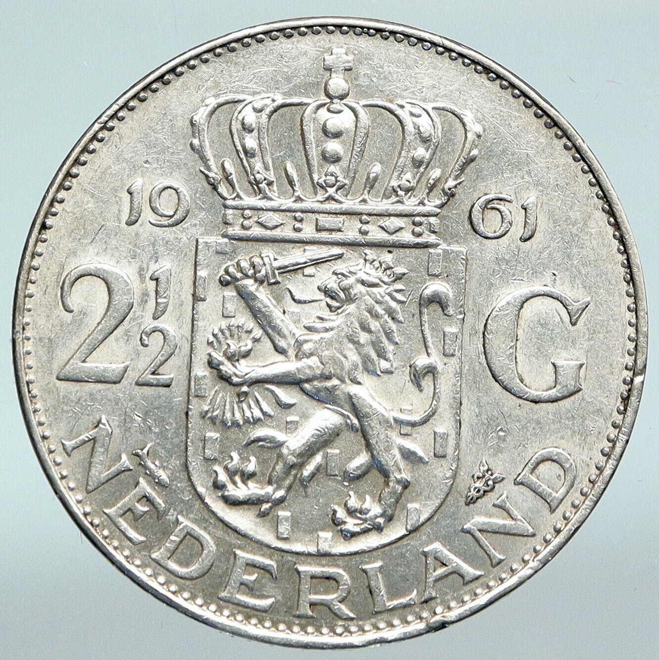 1961 Netherlands Kingdom Queen JULIANA Vintage Silver 2 1/2 Gulden Coin i89794