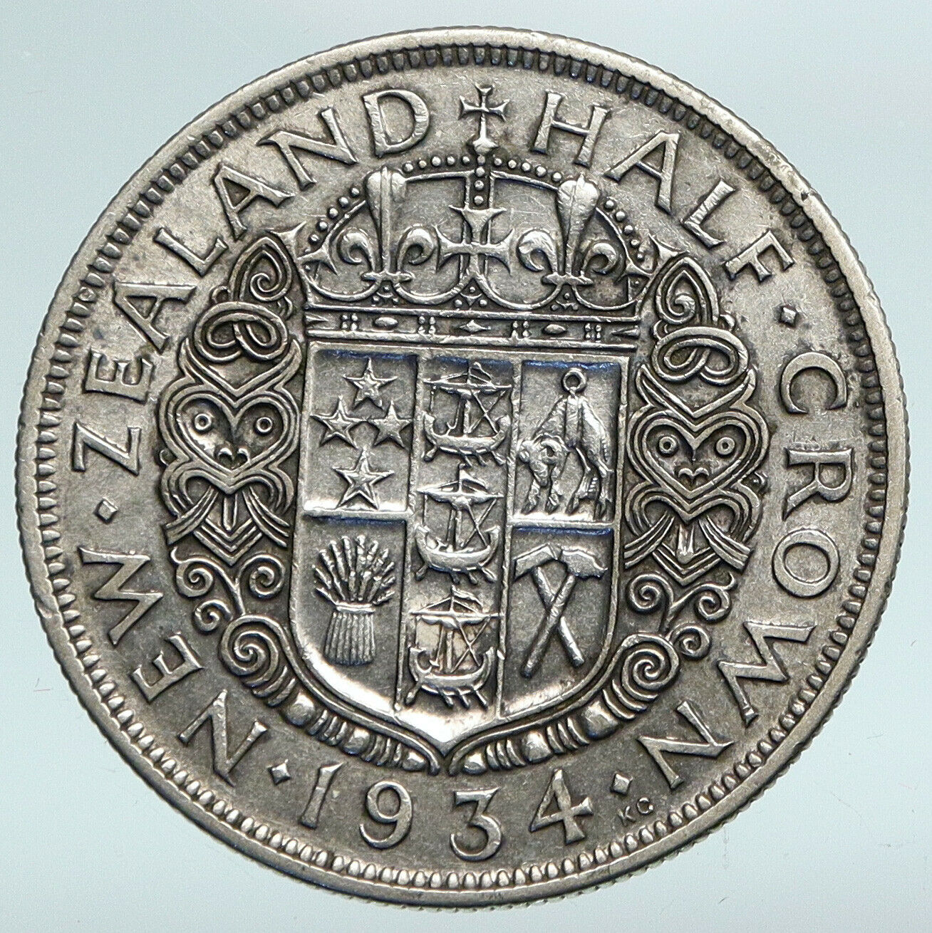 1934 NEW ZEALAND UK King George V Genuine Antique Silver Half Crown Coin i89787