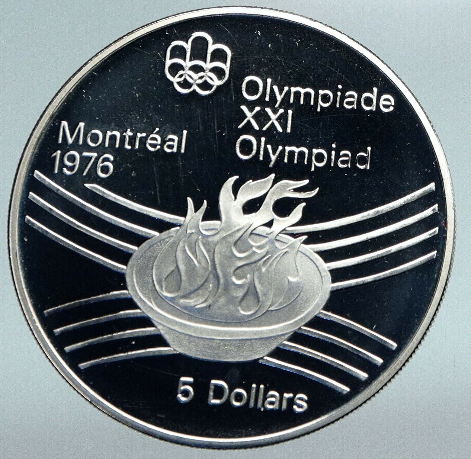 1976 CANADA Queen Elizabeth II Olympics Montreal Torch OLD Silver $5 Coin i89788