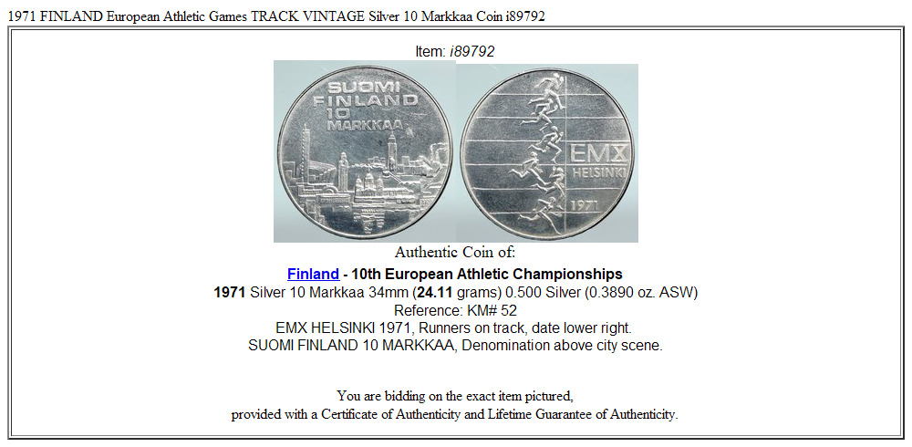 1971 FINLAND European Athletic Games TRACK VINTAGE Silver 10 Markkaa Coin i89792