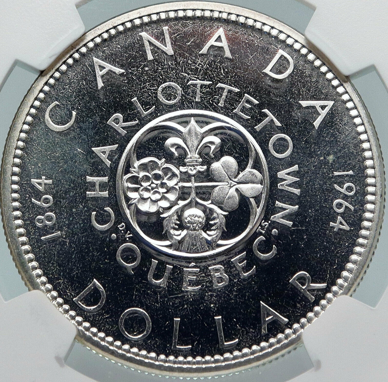 1964 CANADA Quebec Charlottetown VINTAGE ProofLike SILVER Dollar Coin NGC i85398