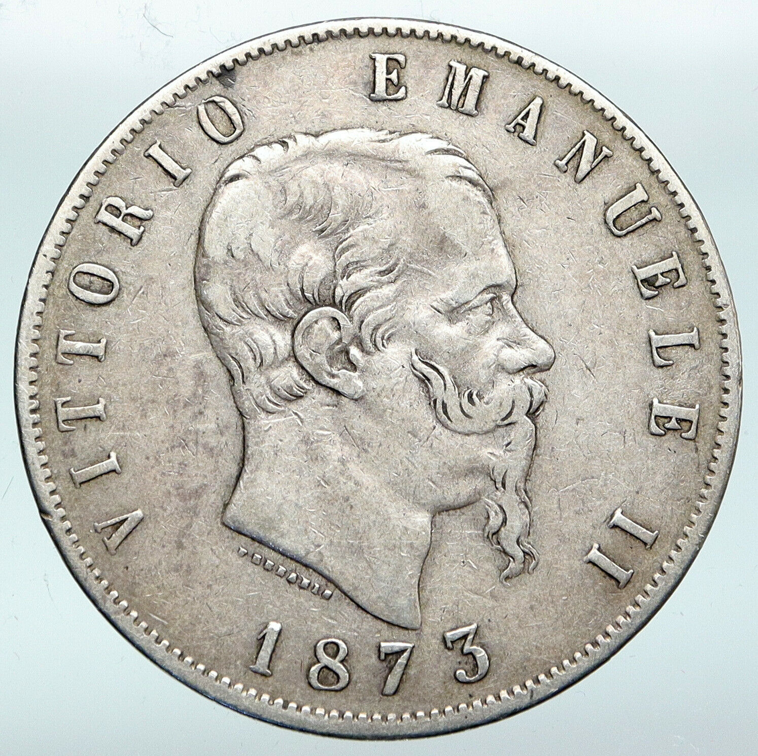 1873 MBN ITALY King Victor Emmanuel II Silver 5 Lire Antique ITALIAN Coin i89813