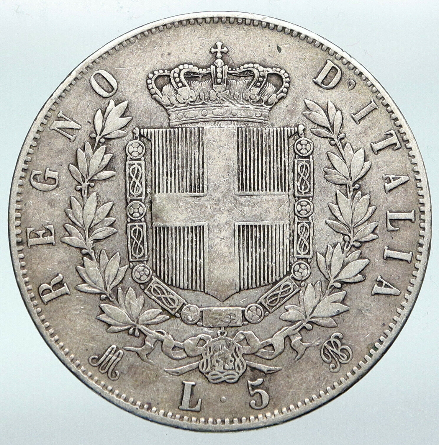 1873 MBN ITALY King Victor Emmanuel II Silver 5 Lire Antique ITALIAN Coin i89813