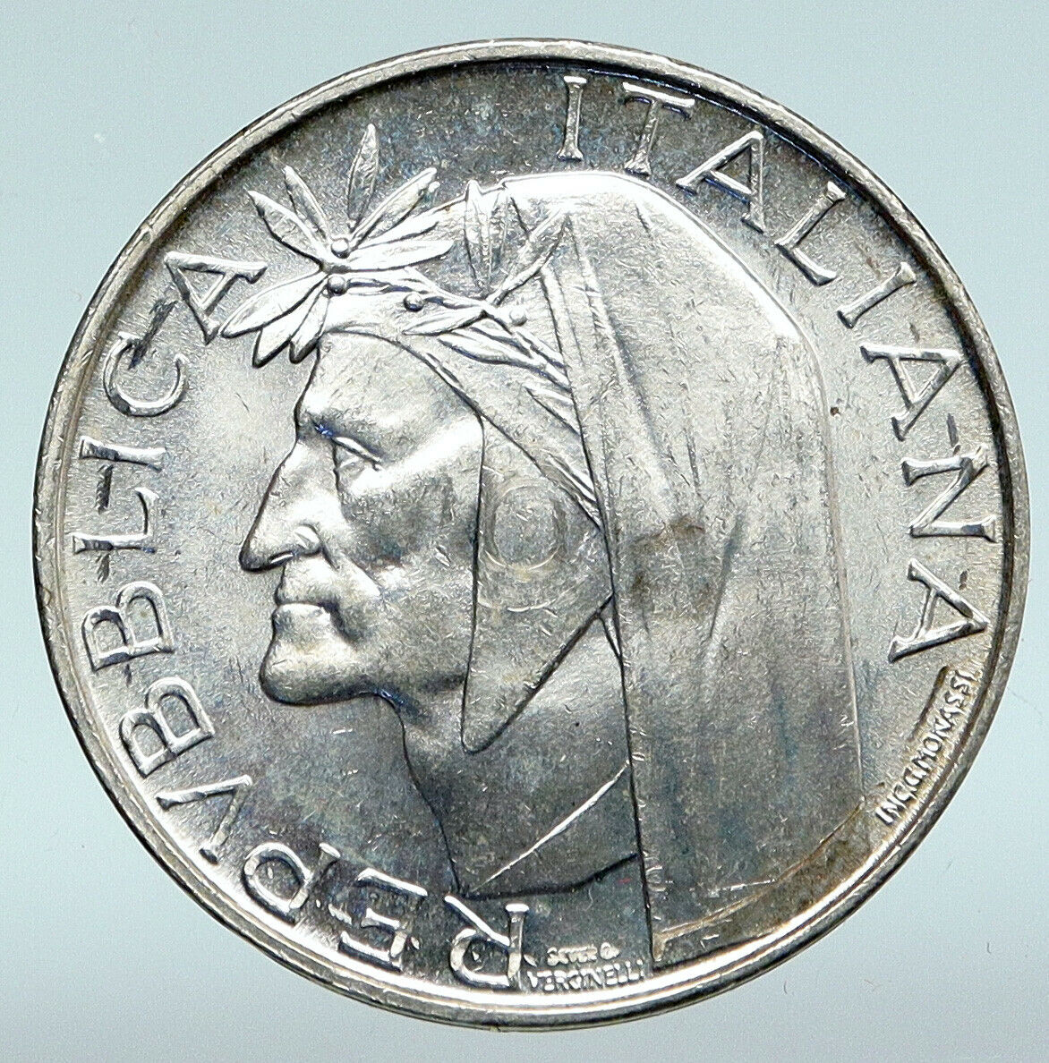 1965 ITALY Dante's Inferno DANTE ALIGHIERI Vintage Silver 500 Lire Coin i89682