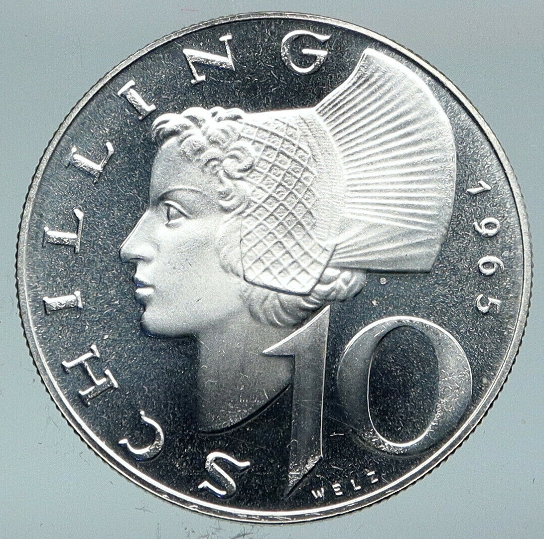 1965 Austria Wachau Woman 10 Schilling Proof Silver Austrian Coin Shield i89823