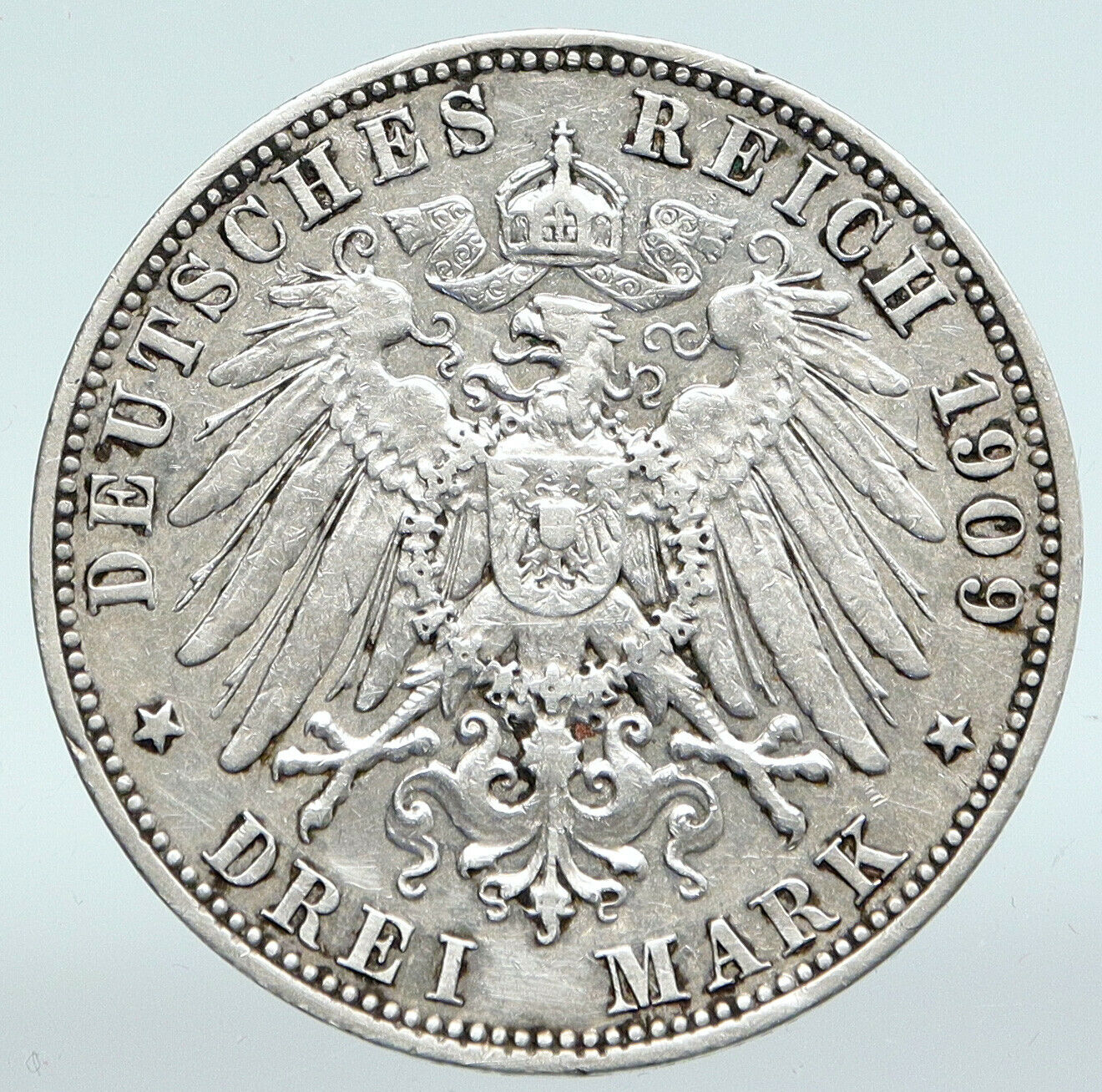 1909 GERMANY EMPIRE German States SAXONY Friedrich III Silver 3 Mark Coin i89678