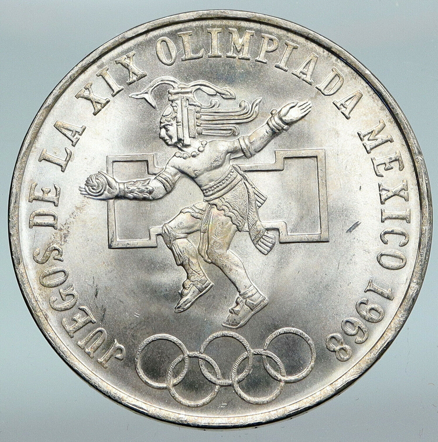 1968 Mexico XIX Olympic Games Aztec Ball Player BIG 25 Pesos Silver Coin i89684