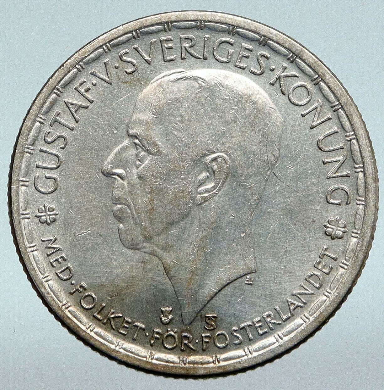 1950 SWEDEN King GUSTAF V Silver Crowned ARMS Antique Vintage 2 KR Coin i89666