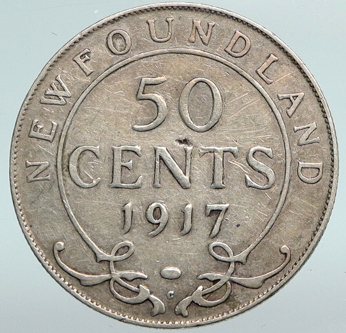 1917 CANADA Newfoundland UK King George V Genuine SILVER 50 CENTS Coin i89917