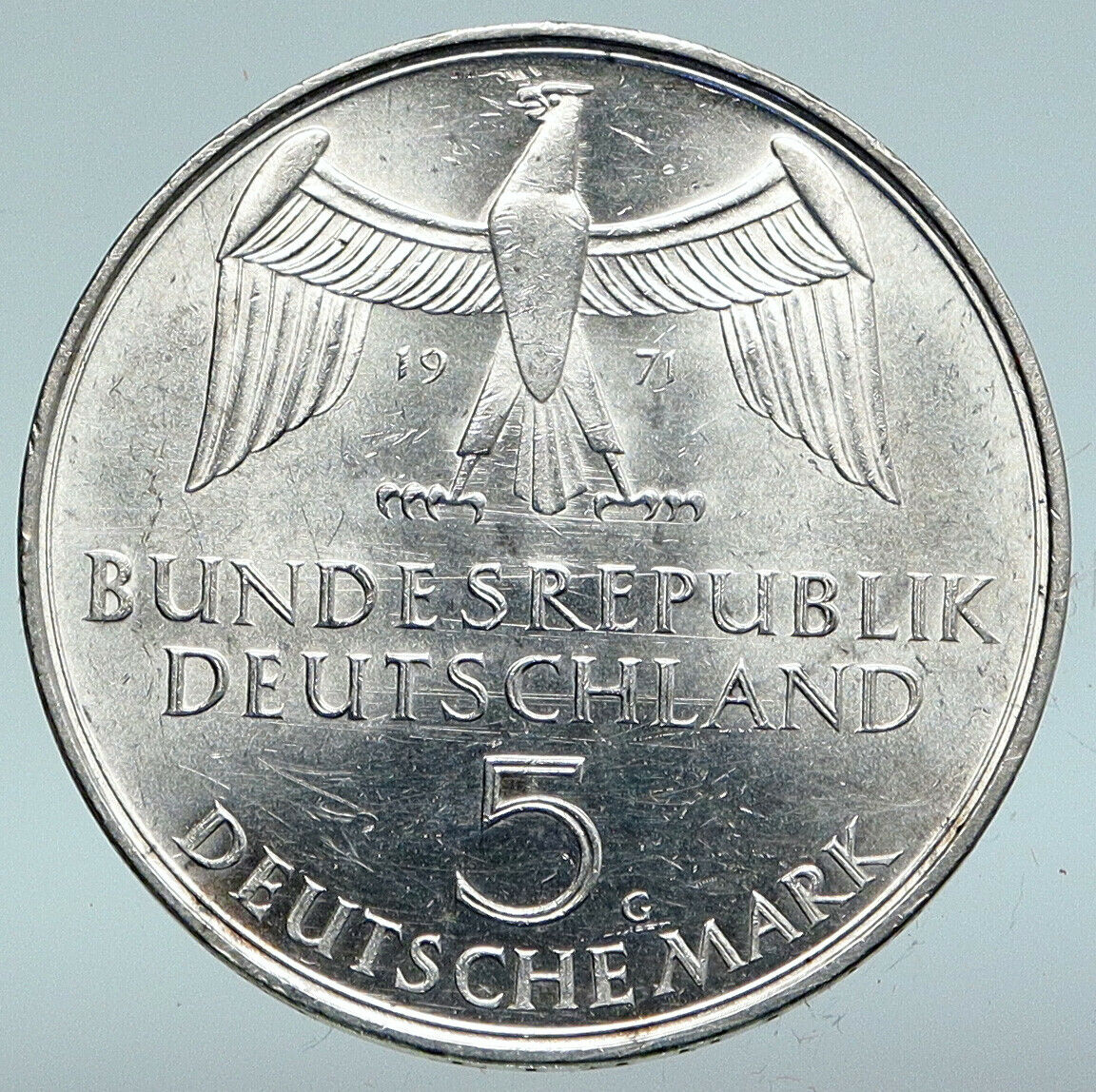 1971 GERMANY GERMAN 1871 Reichstag Building in Berlin Silver 5 Mark Coin i89671