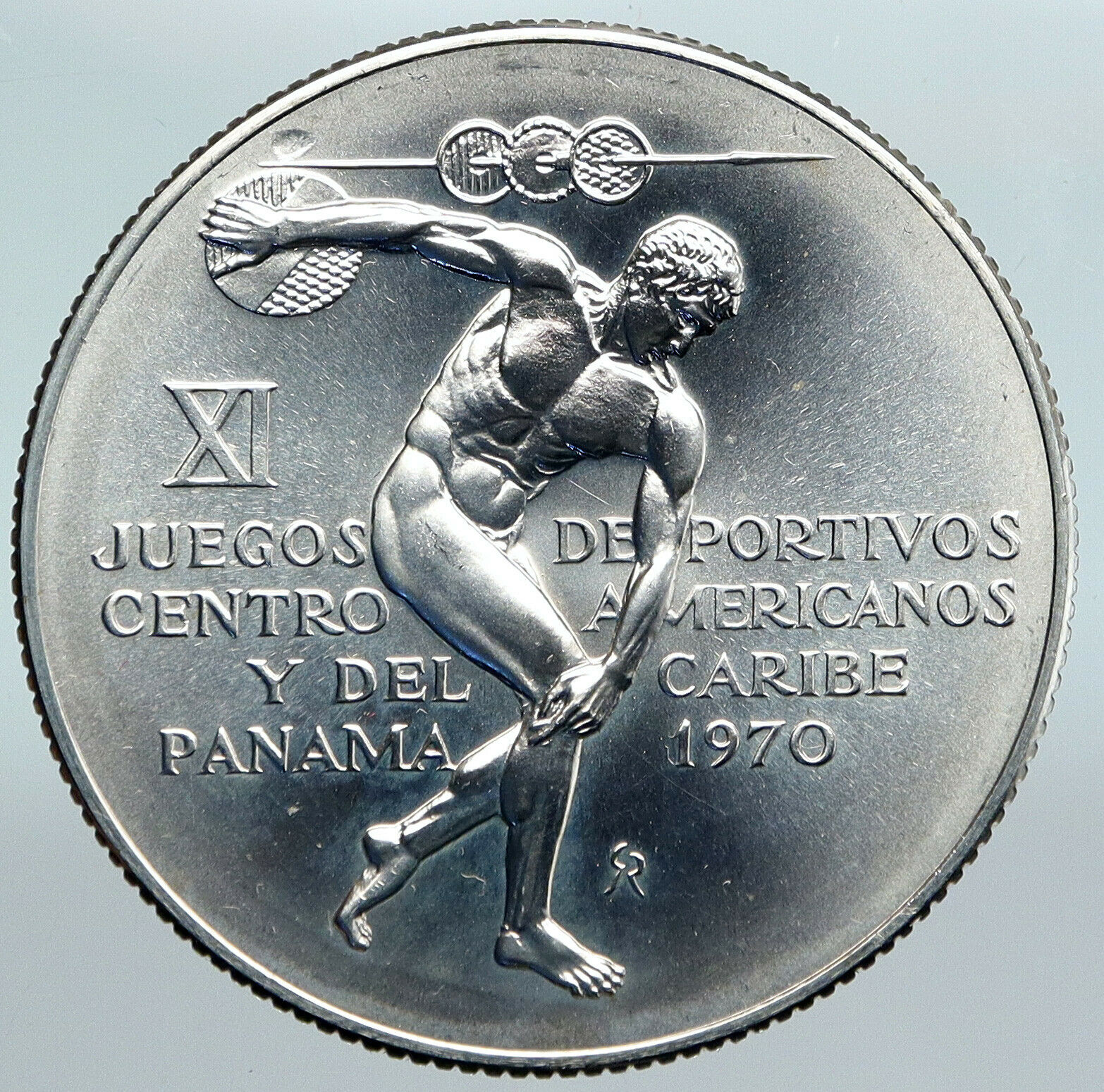 1970 PANAMA Olympic Style Games GREEK DISC THROWER ATHLETE Silver 5B Coin i89900