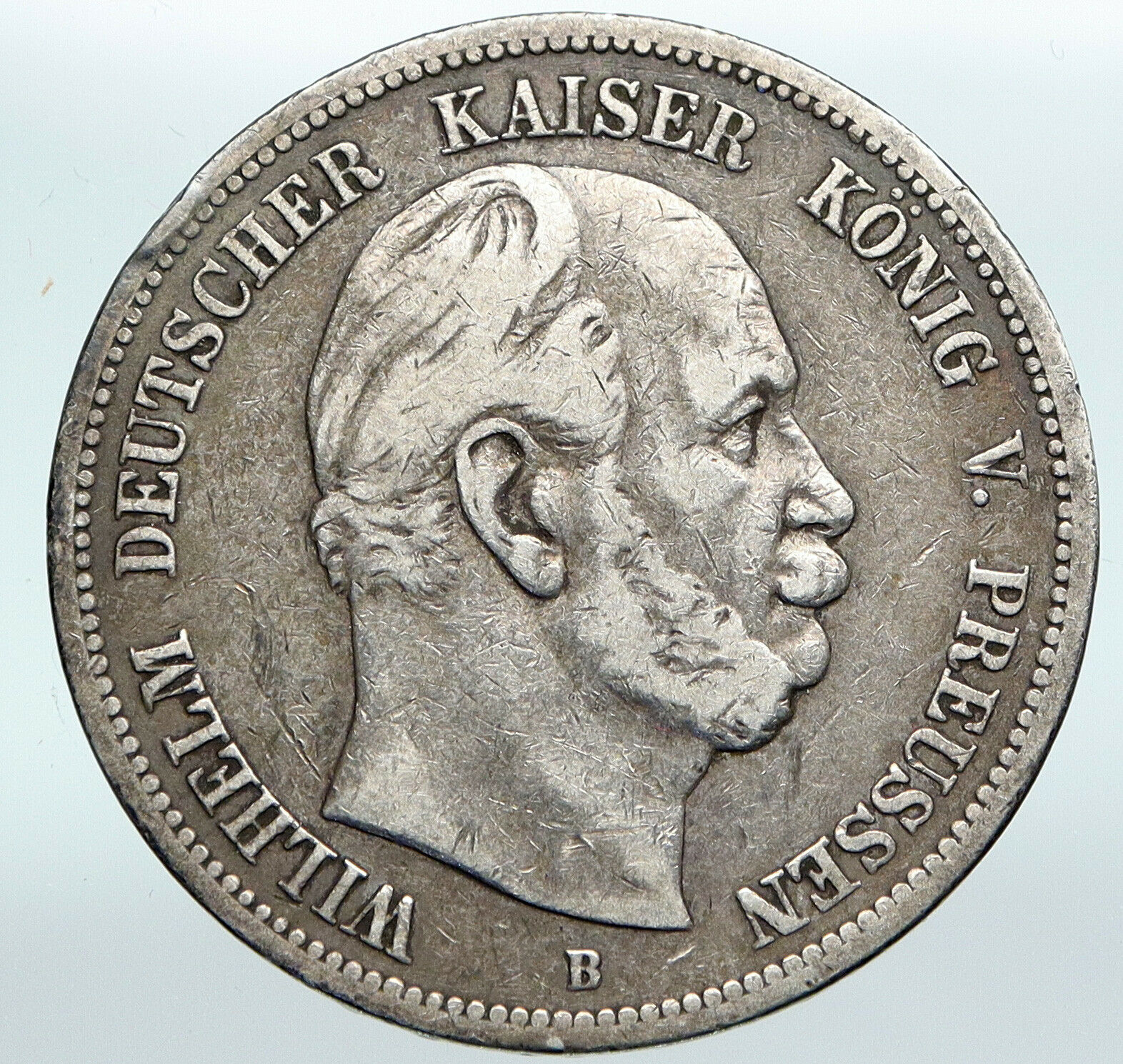 1876 B PRUSSIA KINGDOM German STATE King WILHELM I Old Silver 5 Mark Coin i89878