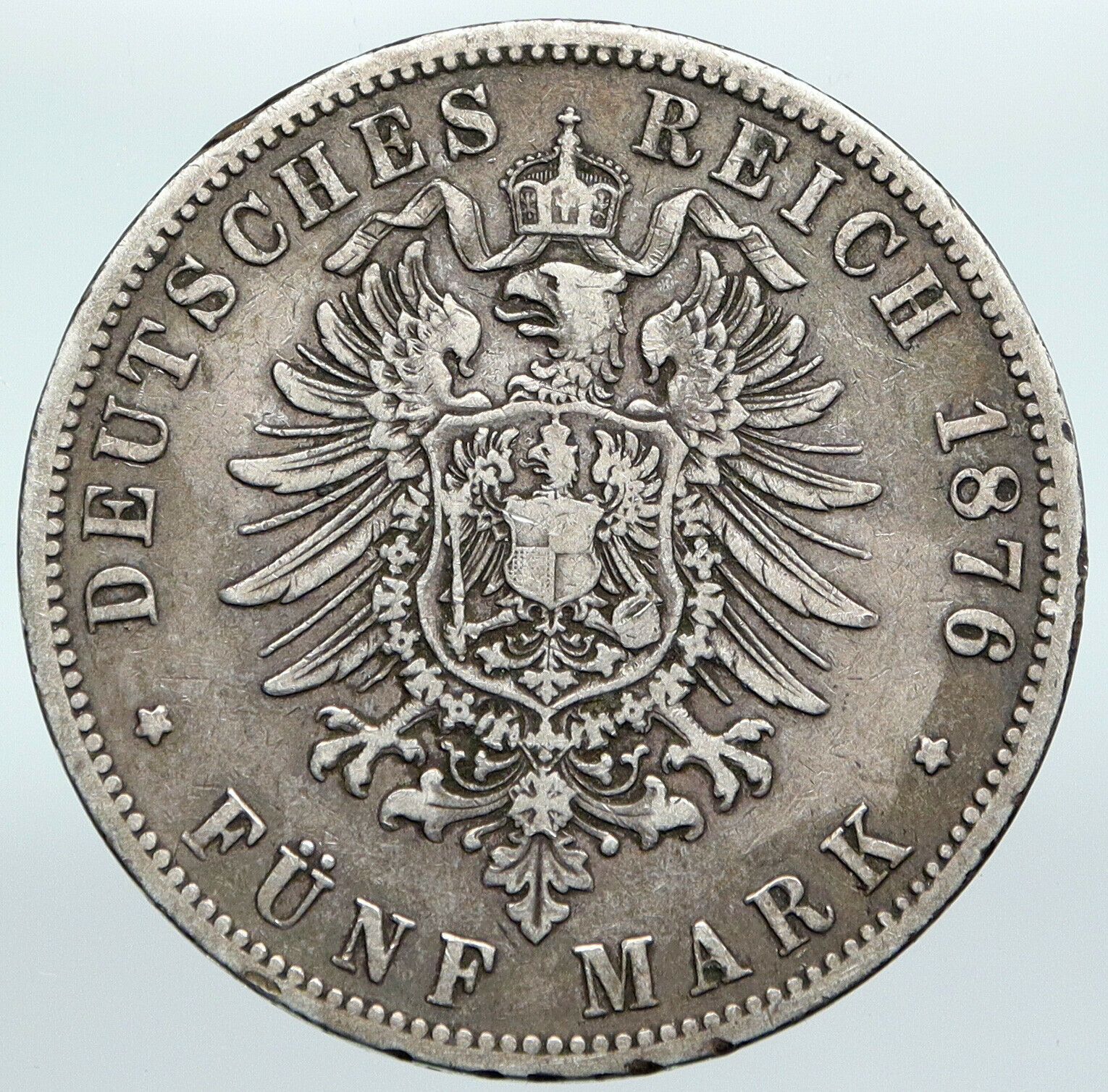 1876 B PRUSSIA KINGDOM German STATE King WILHELM I Old Silver 5 Mark Coin i89878