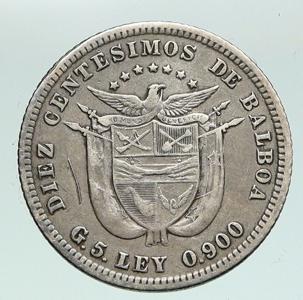 1904 PANAMA CONQUISTADOR BALBOA Antique VINTAGE Silver 10 Centesimos Coin i91121