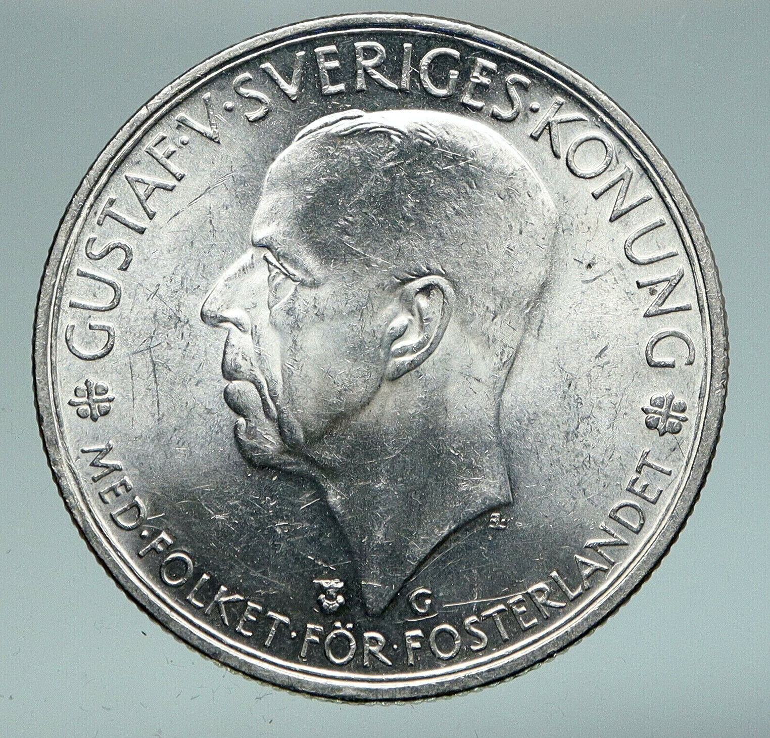 1935 SWEDEN w Riksdag KING Gustav V SWEDISH Antique Silver 5 Kronor Coin i91015