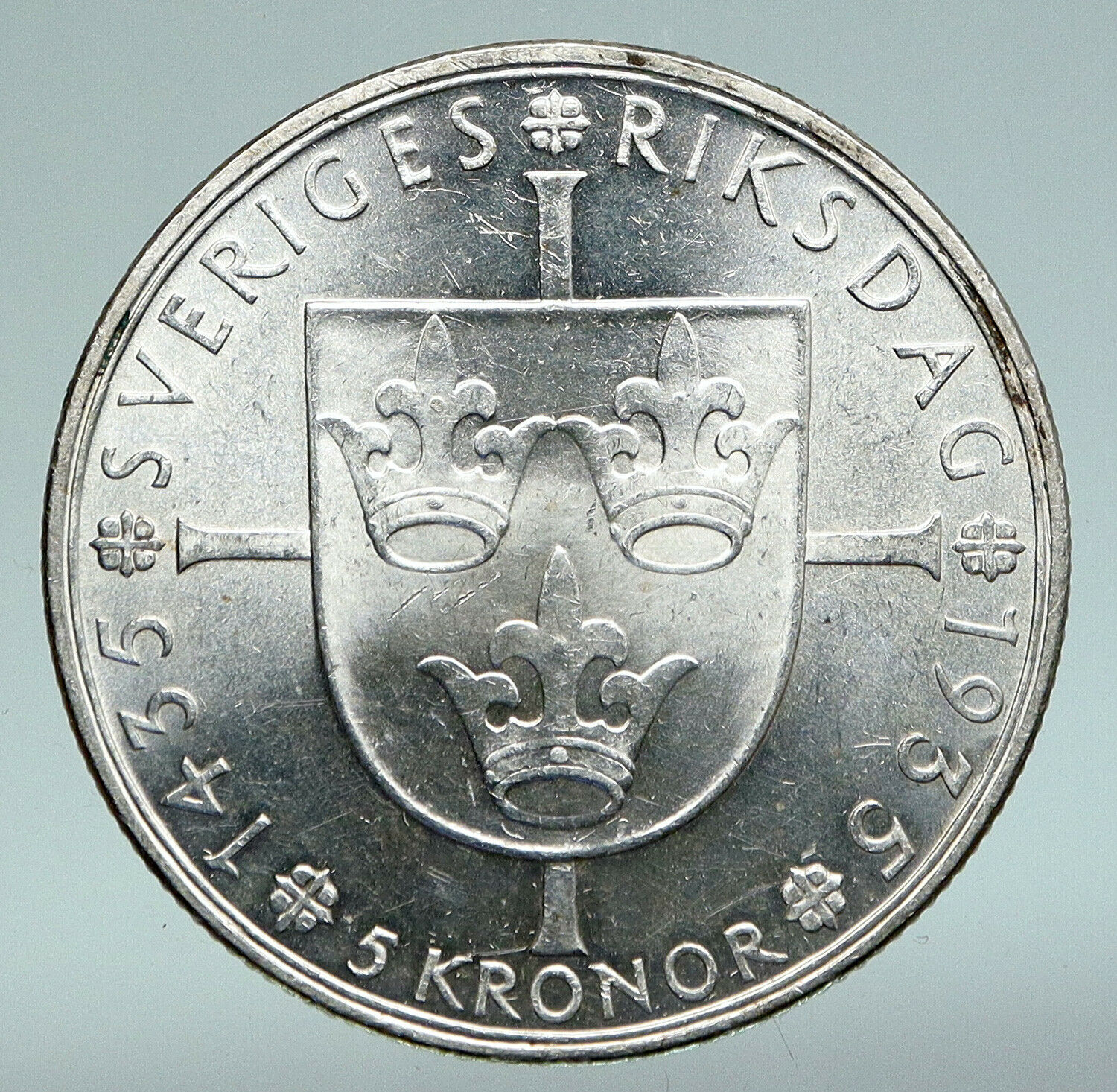 1935 SWEDEN w Riksdag KING Gustav V SWEDISH Antique Silver 5 Kronor Coin i91023