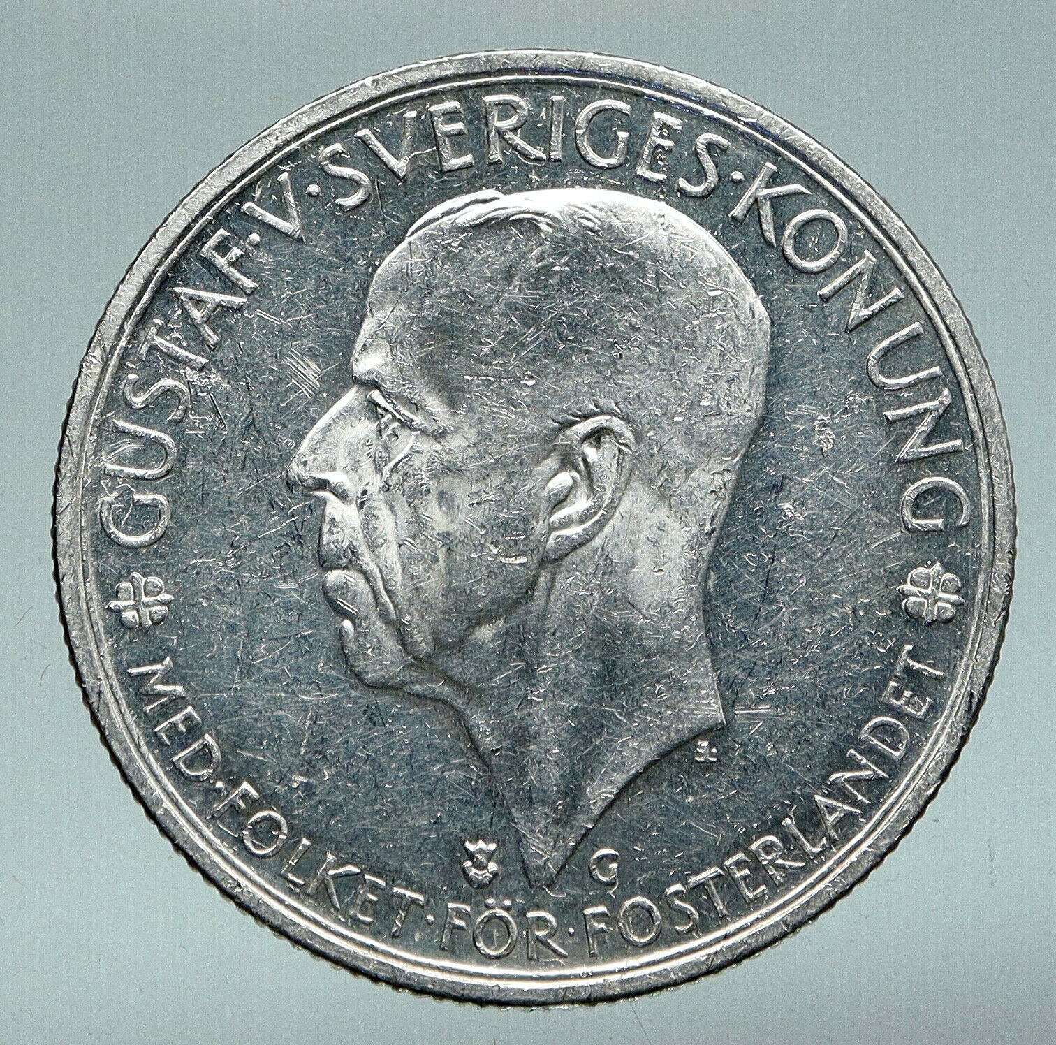 1935 SWEDEN w Riksdag KING Gustav V SWEDISH Antique Silver 5 Kronor Coin i91022