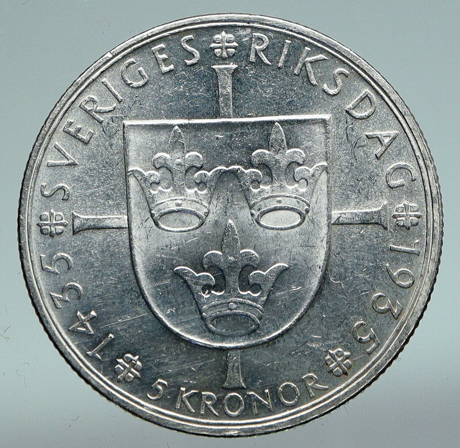 1935 SWEDEN w Riksdag KING Gustav V SWEDISH Antique Silver 5 Kronor Coin i91022