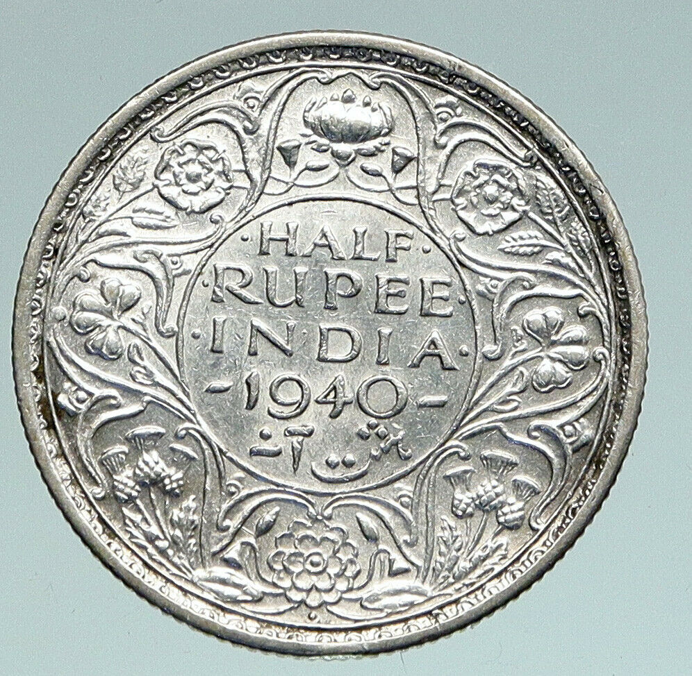 1940 B INDIA States UK George VI Antique OLD Silver 1/2 RUPEE Indian Coin i91003