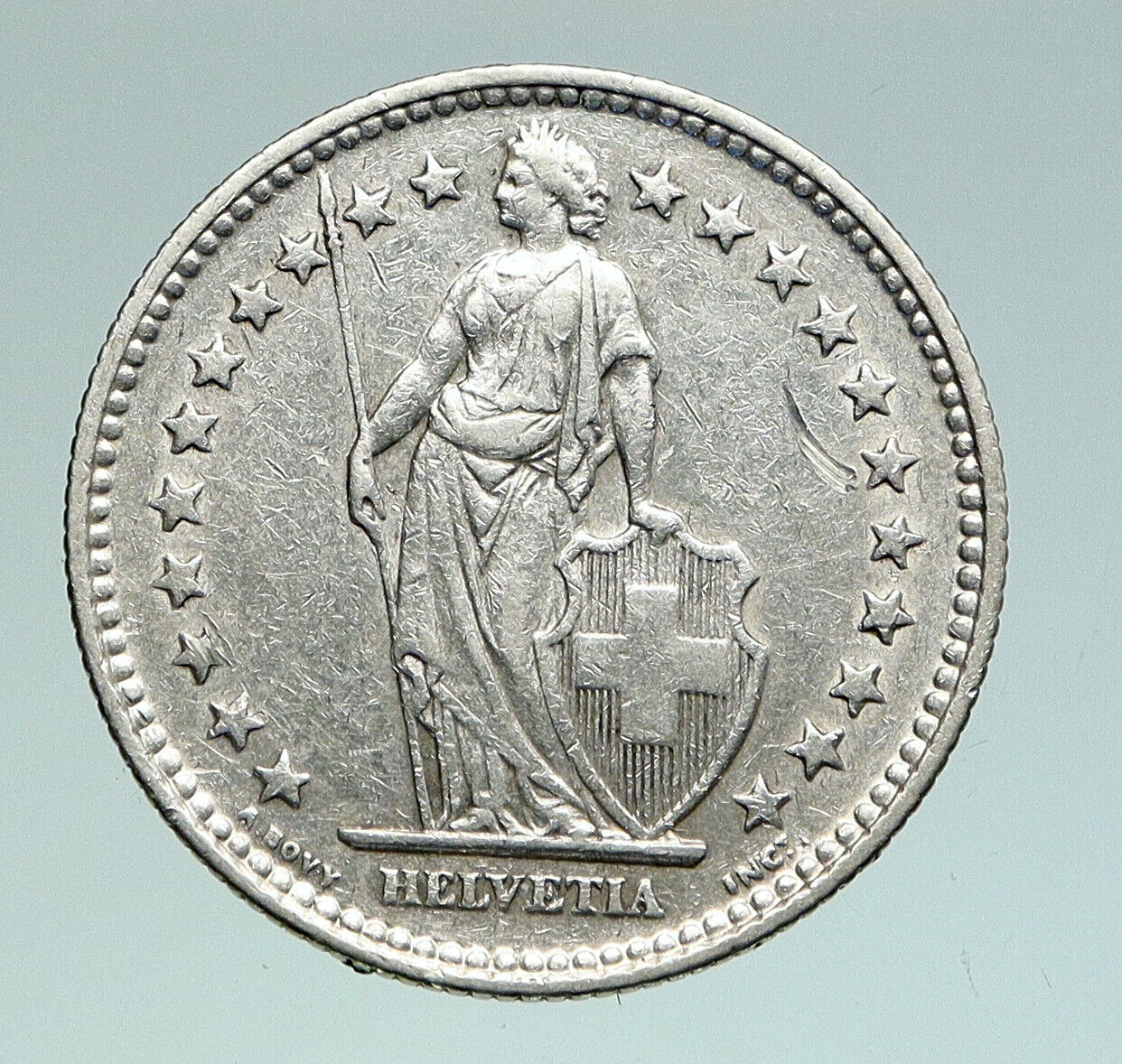 1940 SWITZERLAND - HELVETIA Symbolizes SWISS Nation SILVER 2 Francs Coin i91002