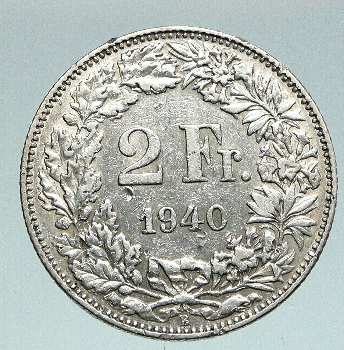 1940 SWITZERLAND - HELVETIA Symbolizes SWISS Nation SILVER 2 Francs Coin i91002