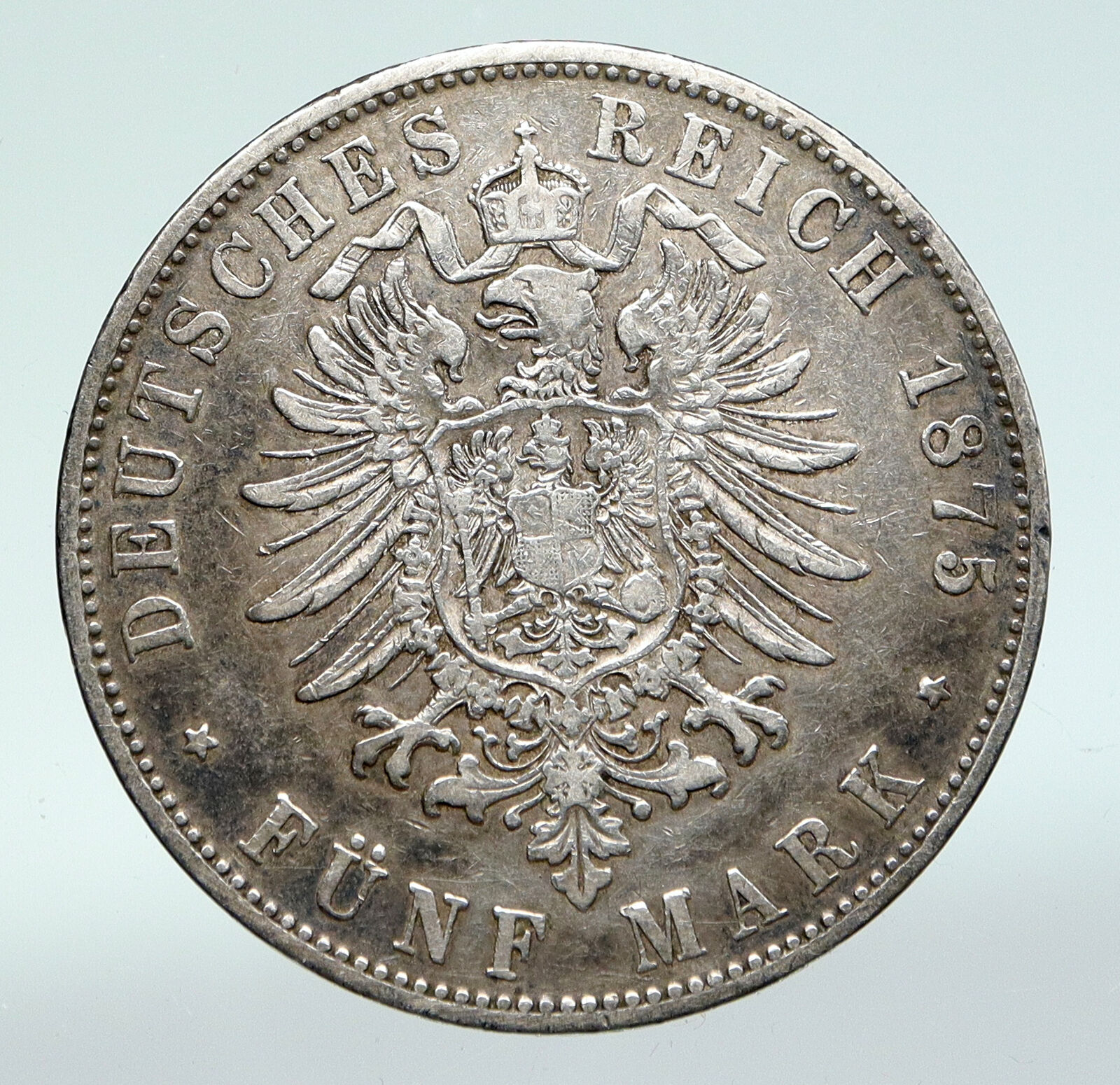 1875 BAVARIA KINGDOM German STATE King LUDWIG II Old Silver 5 Mark Coin i91026