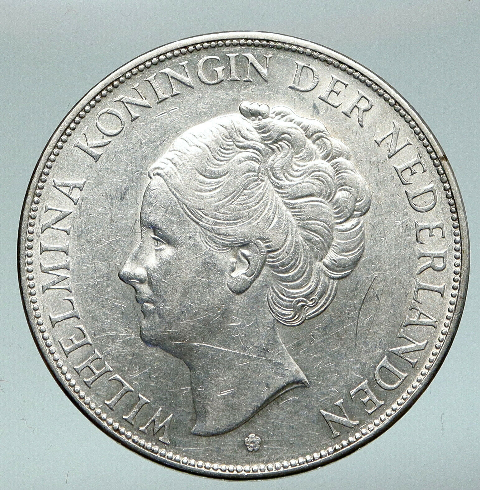 1938 NETHERLANDS Kingdom QUEEN WILHELMINA Old Silver 2 1/2 Gulden Coin i91024