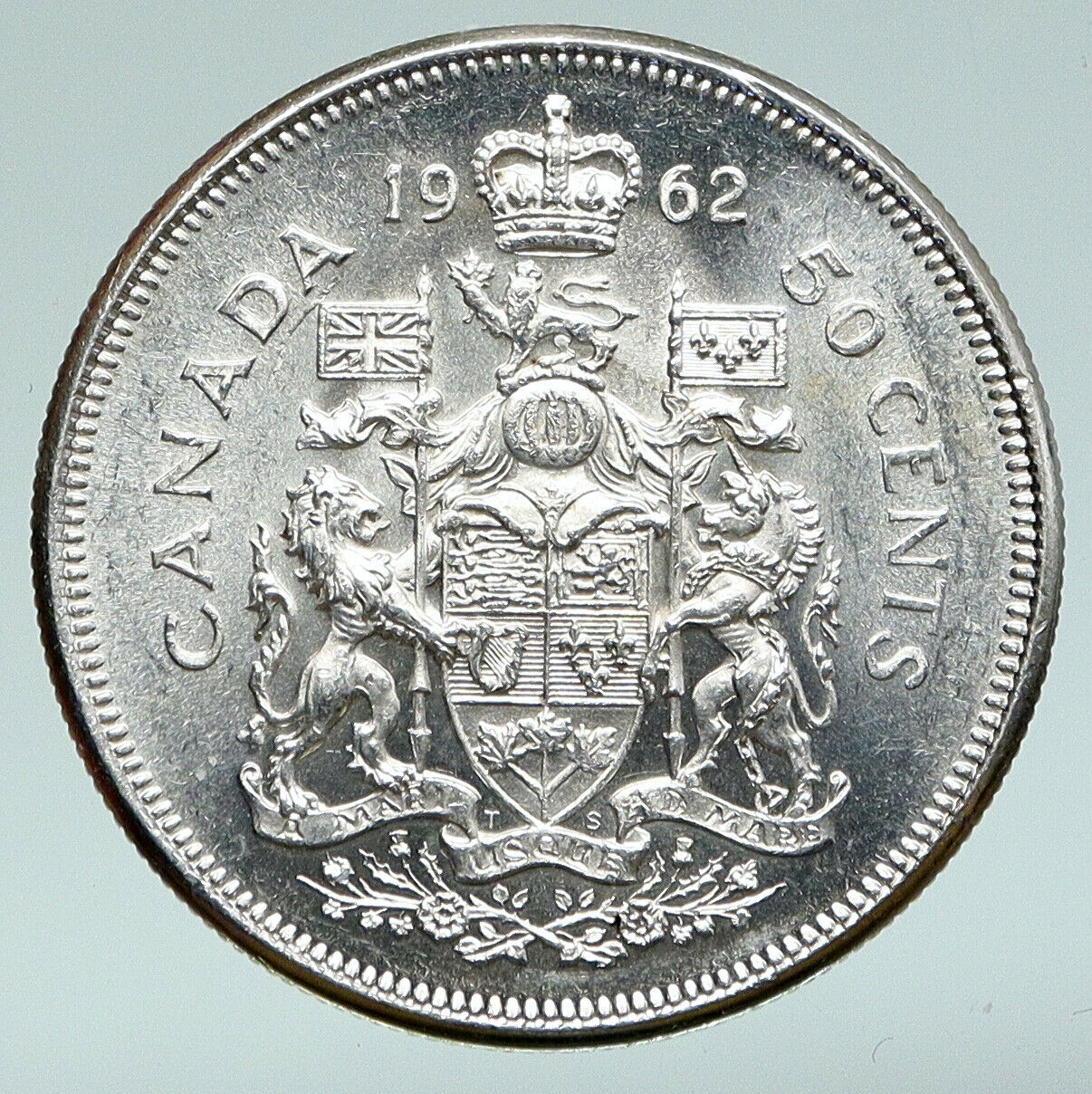 1962 CANADA Queen Elizabeth II Arms Crown VINTAGE SILVER 50 Cents Coin i91027