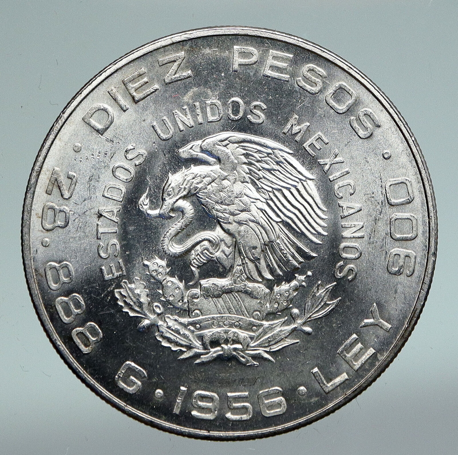 1956 MEXICO Large SILVER 10 Pesos Coin MEXICAN Independence HERO Hidalgo i91018