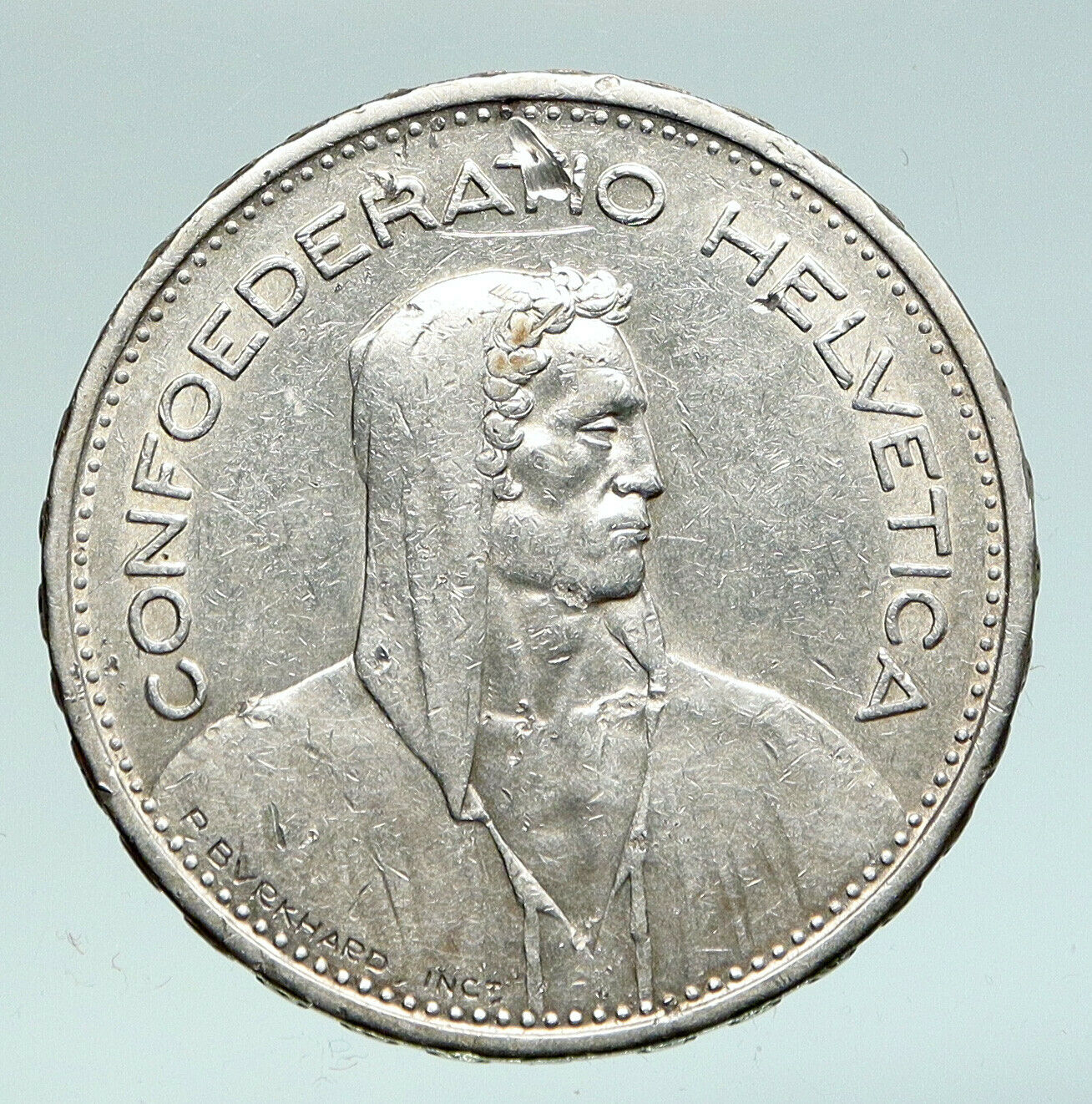 1932 B Switzerland Founding HERO WILLIAM TELL 5 Francs Silver Swiss Coin i91020