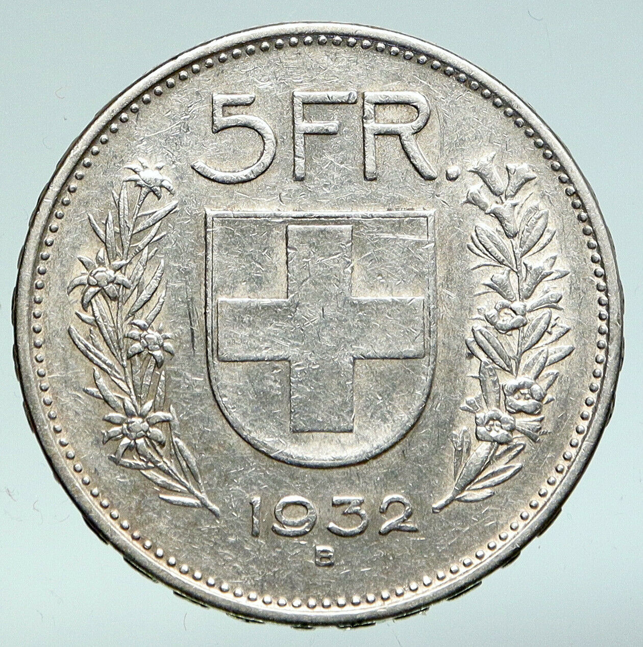 1932 B Switzerland Founding HERO WILLIAM TELL 5 Francs Silver Swiss Coin i91020