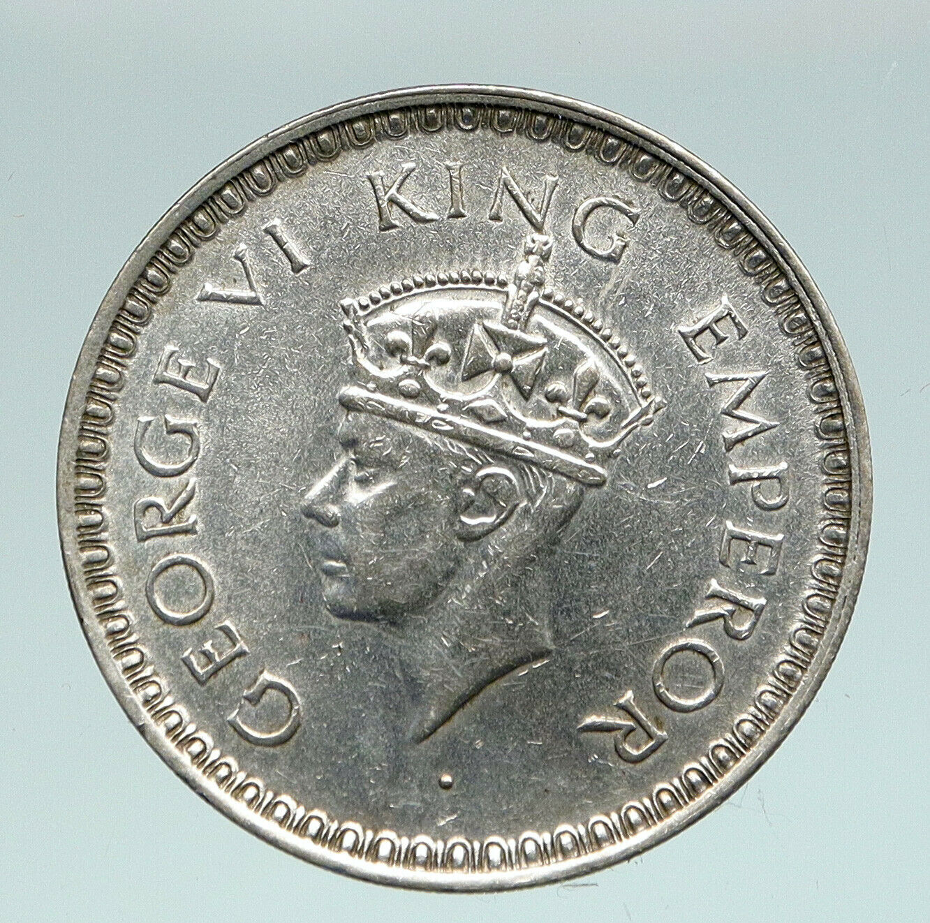 1944 B United Kingdom KING GEORGE VI British INDIA Old Silver Rupee Coin i91008