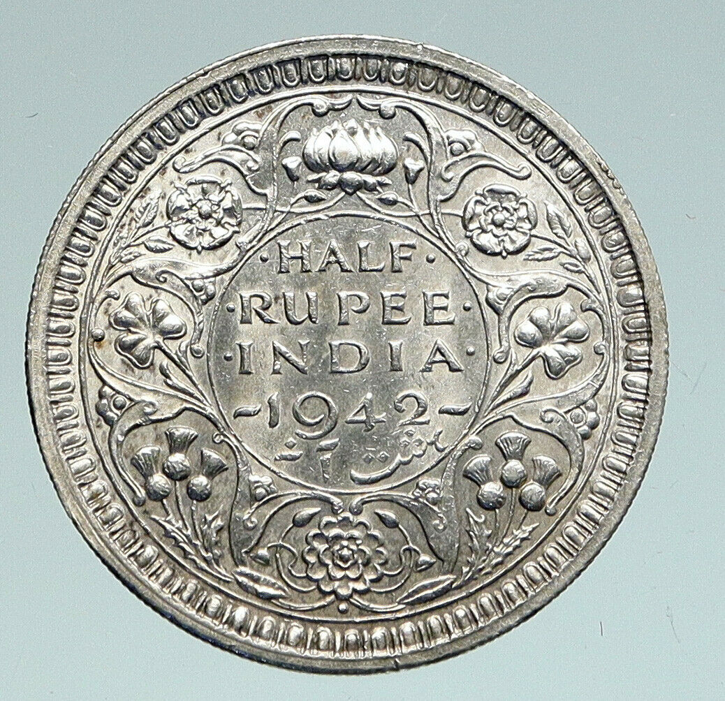 1942 B INDIA States UK George VI Antique OLD Silver 1/2 RUPEE Indian Coin i91011