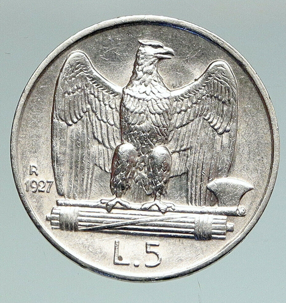 1927 ITALY King Victor Emmanuel III Silver 5 Lire Italian Coin w EAGLE i91169